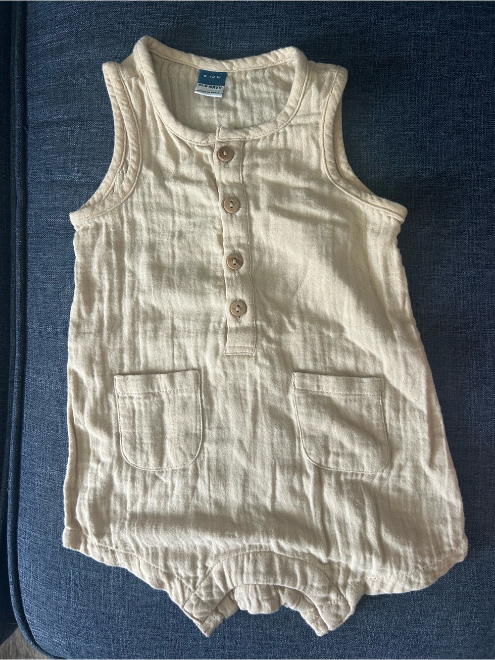 Old Navy Cream Sleeveless Baby Romper with Front Pockets